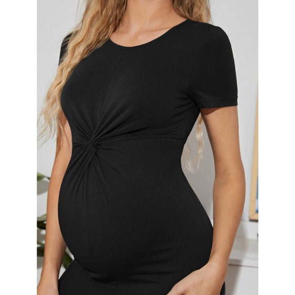 Maternity Twist Front Solid Bodycon Dress - Picture 6 of 11